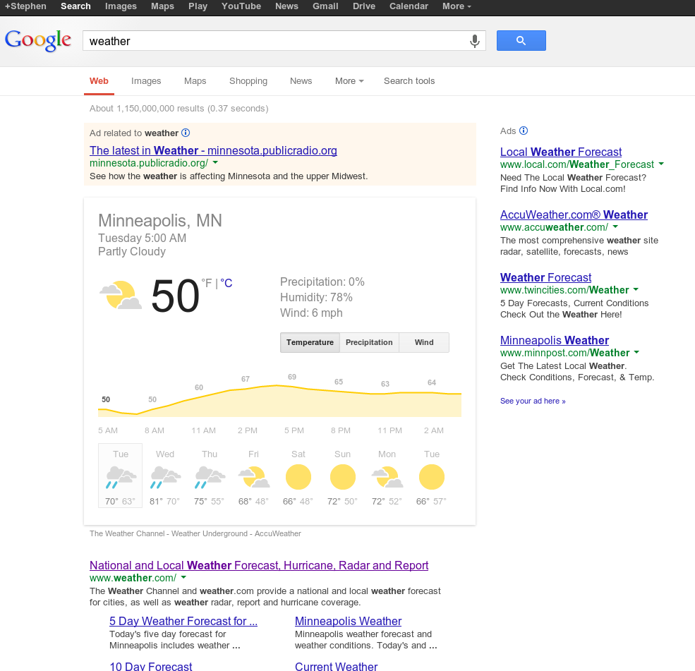 Google search for weather